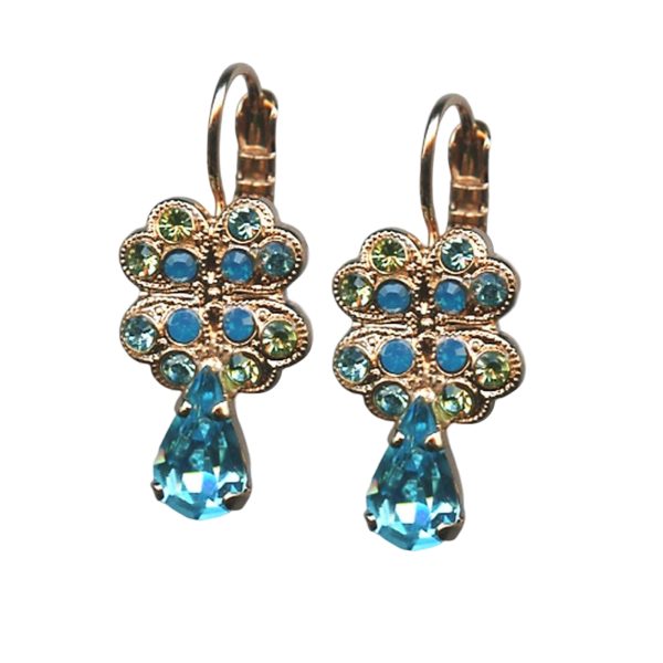 Mariana Earrings Finely Detailed Chrysolite, Caribbean Blue Opal, & Aquamarine Austrian Crystals Caprioska Cocktail Hour Coll.