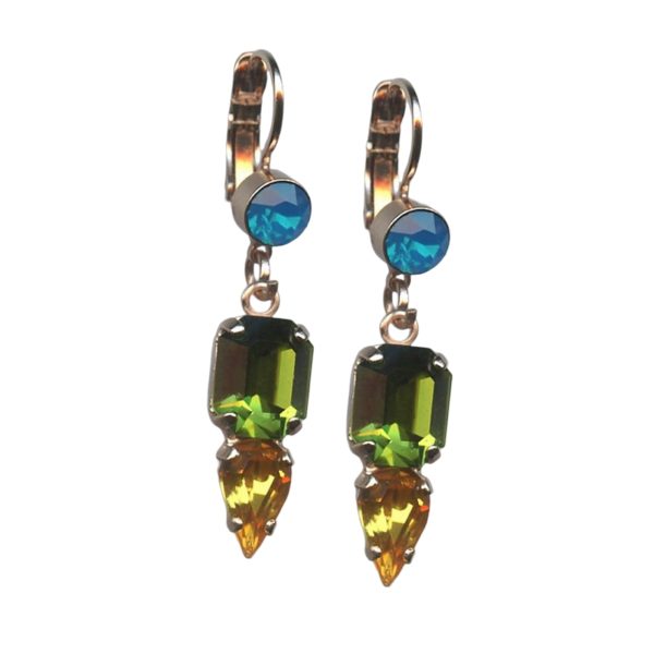 Mariana Earrings Fab Caribbean Blue Opal, Olivine, & Lt Topaz Austrian Crystals Kokomo Songbook Coll.