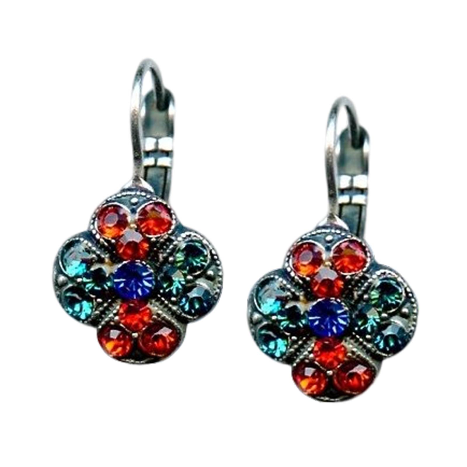 E-1145-10370-SP6(1) Mariana Earrings Floral Blue Zircon, Hyacinth, & Royal Blue Austrian Crystals My Treasures Coll. - Image 1