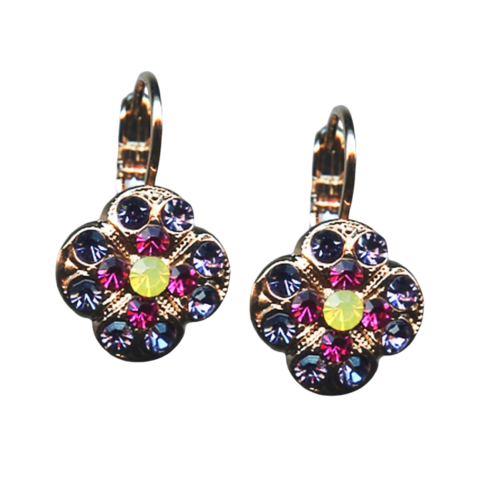E-1145-333-1-RG6(1) Mariana Earrings Dainty Floral Tanzanite, Fuchsia, & Yellow Opal Austrian Crystals Cuba Caribbean Life Coll. - Image 1