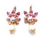 Earrings By Mariana Woman Alluring Pearl Mineral and Rose Swarovski Crystals