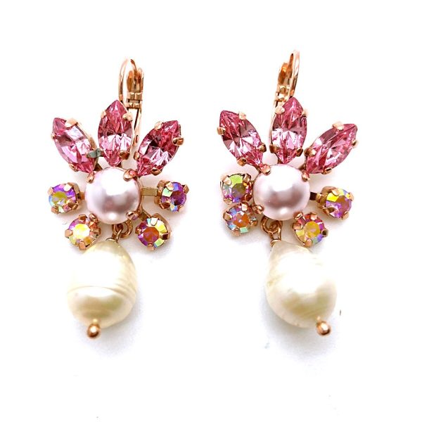 Earrings By Mariana Woman Alluring Pearl Mineral and Rose Swarovski Crystals