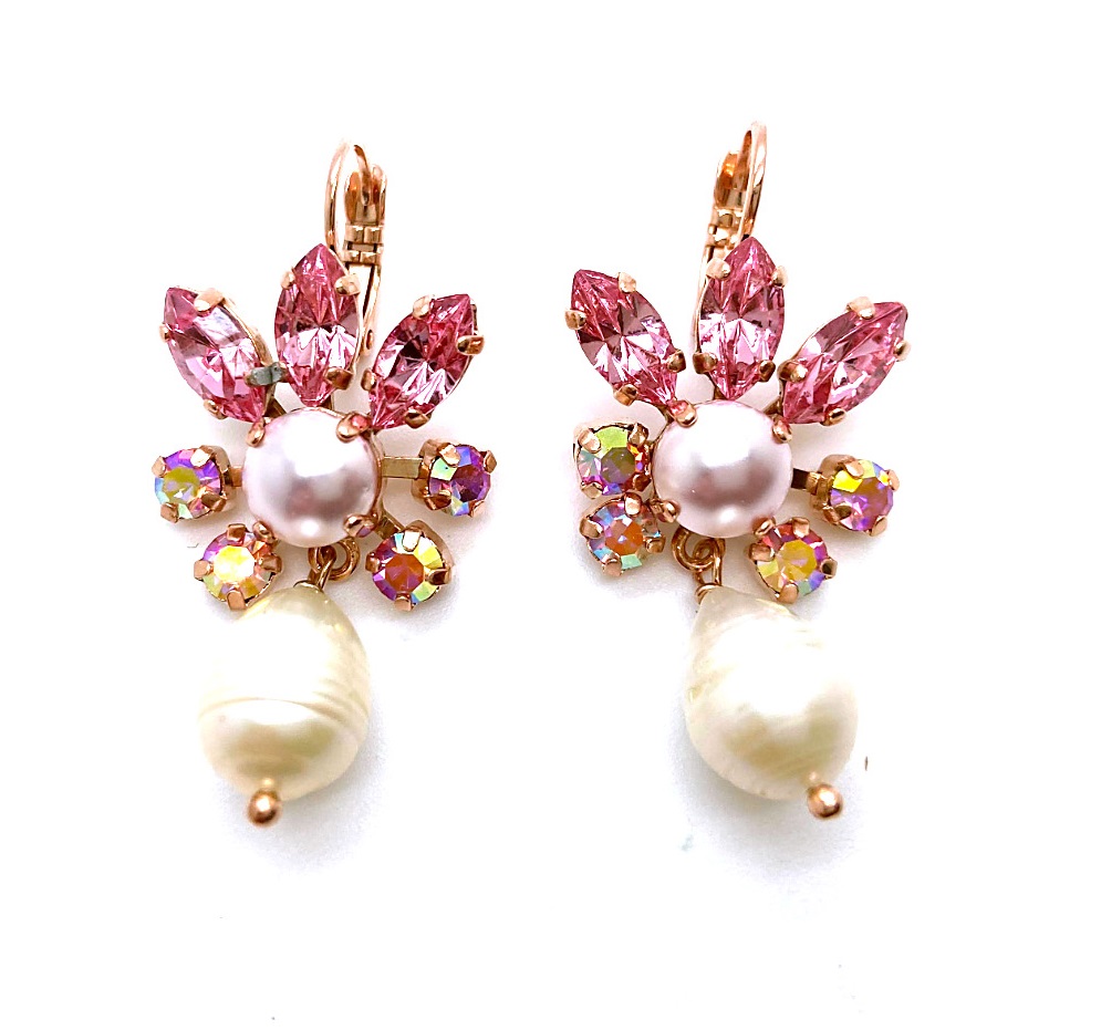 E-1150-2-M223-1-RG6 (1) Earrings By Mariana Woman Alluring Pearl Mineral and Rose Swarovski Crystals - Image 1