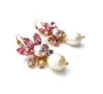 Earrings By Mariana Woman Alluring Pearl Mineral and Rose Swarovski Crystals - Image 2