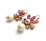 Earrings By Mariana Woman Alluring Pearl Mineral and Rose Swarovski Crystals - Image 3