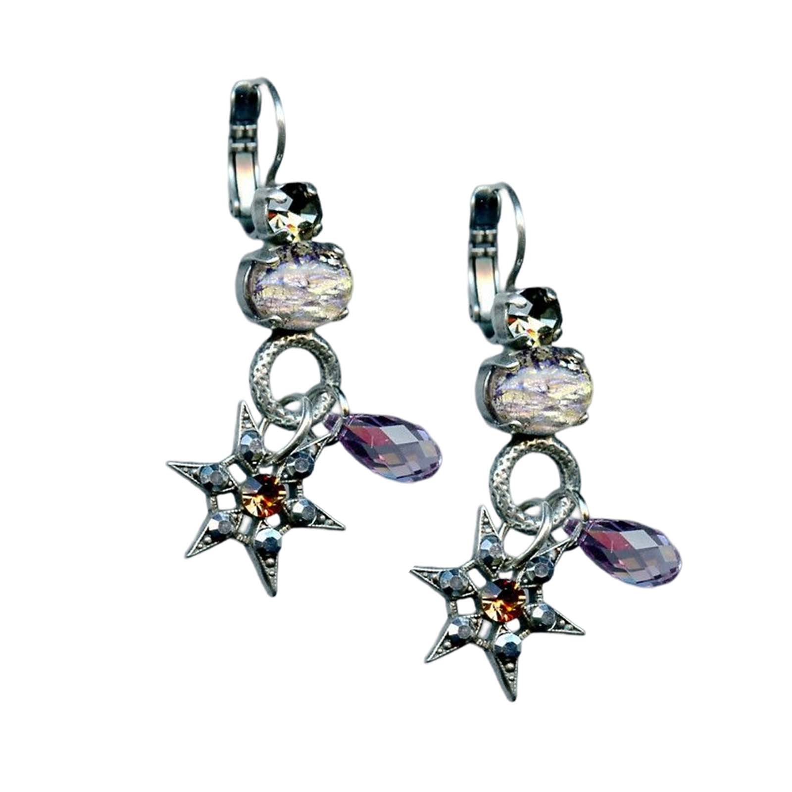 E-1152-1-3191-SP6(1) Mariana Earrings Star Dangling Marbled Stone, Silver Night, Topaz, Jet Hematite, & Violet Austrian Crystals My Treasures Coll. - Image 1