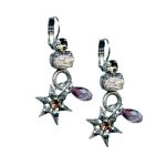 Mariana Earrings Star Dangling Marbled Stone, Silver Night, Topaz, Jet Hematite, & Violet Austrian Crystals My Treasures Coll. - Image 3