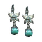 Mariana Earrings Butterfly Dangling Turq Mineral, Chrysolite Opal, & Clear Austrian Crystals Mojito Cocktail Hour Coll. - Image 2