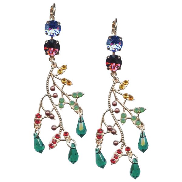 Mariana Earrings Vine & Berries Sapphire, Burgundy, Topaz, Brown, Siam, Pacific Opal, & Emerald Austrian Crystals My Treasures Coll.