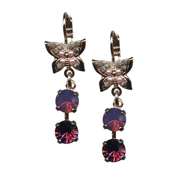 Mariana Earrings Fab Dangling Pink Pearl, Cyclamen Opal, & Amethyst Austrian Crystals Desire Nirvana Coll.