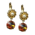 Mariana Earrings Floral Pearl Mineral, Topaz, & Honey Amber Austrian Crystals My Treasures Coll. - Image 2