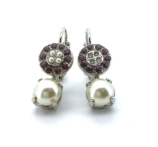 Earrings By Mariana Woman Cream Pearl and Pink Swarovski Crystals