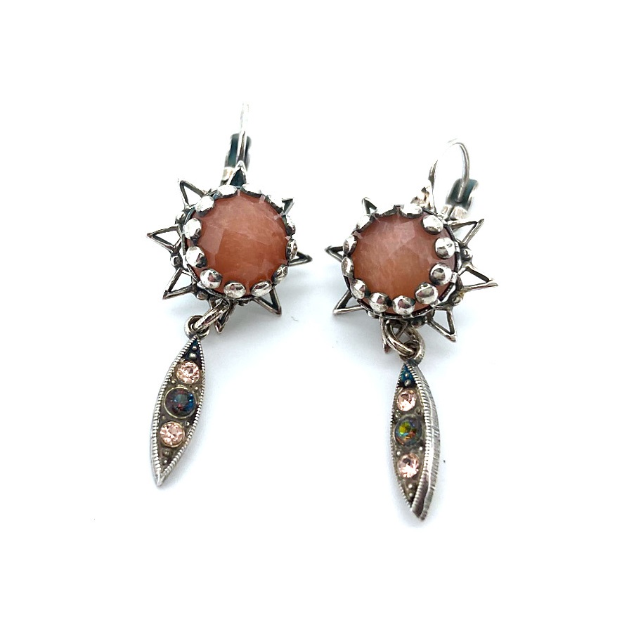 E-1164-M66-SP6 (3) Mariana Earrings Beautiful Coral Mineral, Lt Peach, & Vitrail Med Austrian Crystals My Treasures Coll. - Image 1