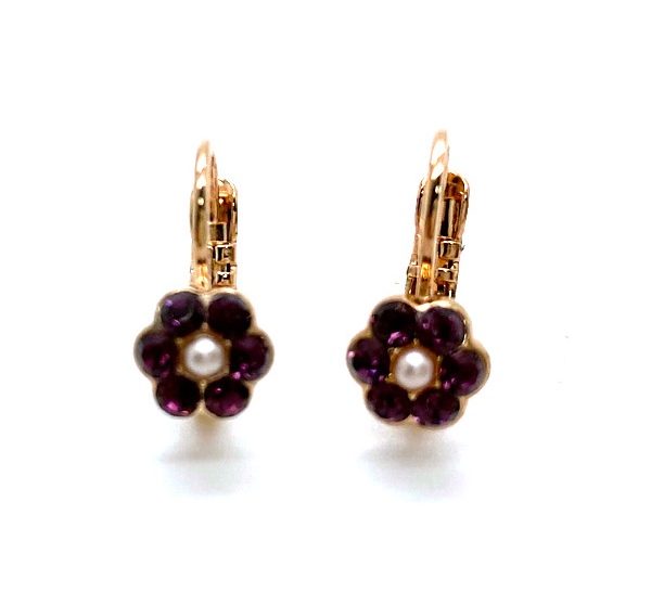 Mariana Earrings Floral Amethyst & Pearl Austrian Crystals 2022 VOL. 1 Take My Breath Away Coll.