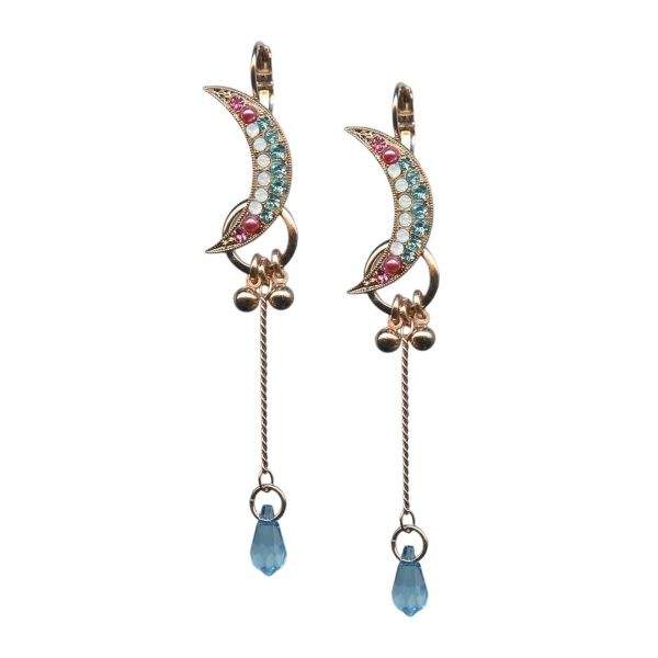 Mariana Earrings Crescent Dangling Mulberry Pink, Lt Rose, White Opal, & Aquamarine Austrian Crystals Margarita Cocktail Hour Coll.