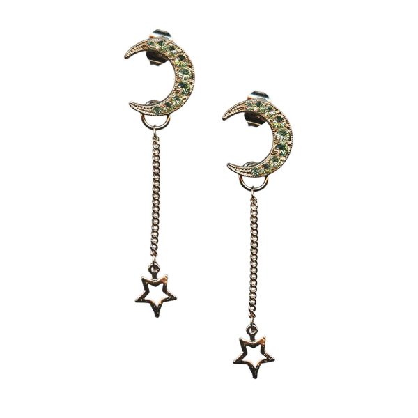 Mariana Earrings Crescent & Star Dangling Chrysolite Austrian Crystals My Treasures Coll.