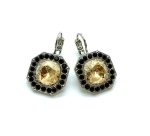 Mariana Earrings Octagon Shaped Moonlight & Jet Black Austrian Crystals Black Orchid Botanica Coll.