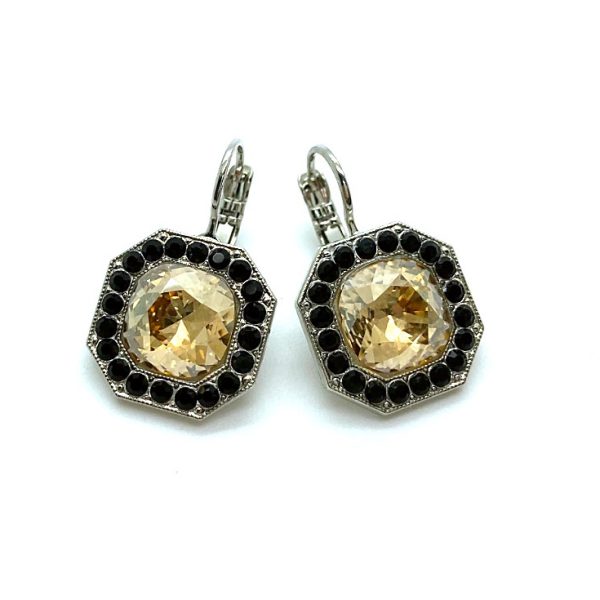 Mariana Earrings Octagon Shaped Moonlight & Jet Black Austrian Crystals Black Orchid Botanica Coll.