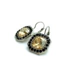 Mariana Earrings Octagon Shaped Moonlight & Jet Black Austrian Crystals Black Orchid Botanica Coll. - Image 2