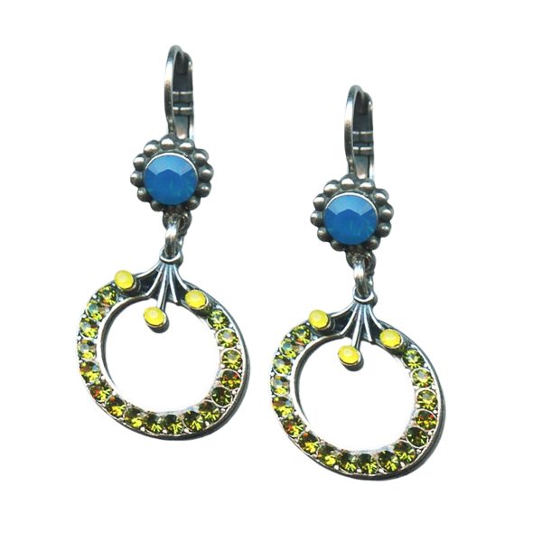 Mariana Earrings Sassy Olivine, Caribbean Blue Opal, & Yellow Opal Austrian Crystals Kokomo Songbook Coll.