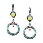 Mariana Earrings Beautiful Blue Zircon, Yellow Opal, & Coral Austrian Crystals Masai Africa Coll.