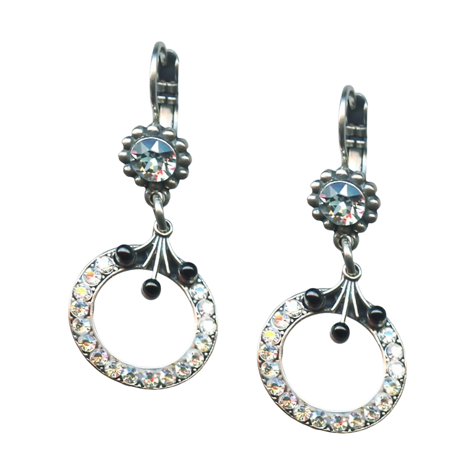 E-1176-1080(1) Mariana Earrings Alluring Lt Azore, Jet, & Clear Austrian Crystals Zulu Africa Coll. - Image 1
