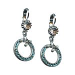 Mariana Earrings Halo Dangling Blue Zircon, Pearl, & Clear Austrian Crystals My Treasures Coll. - Image 2