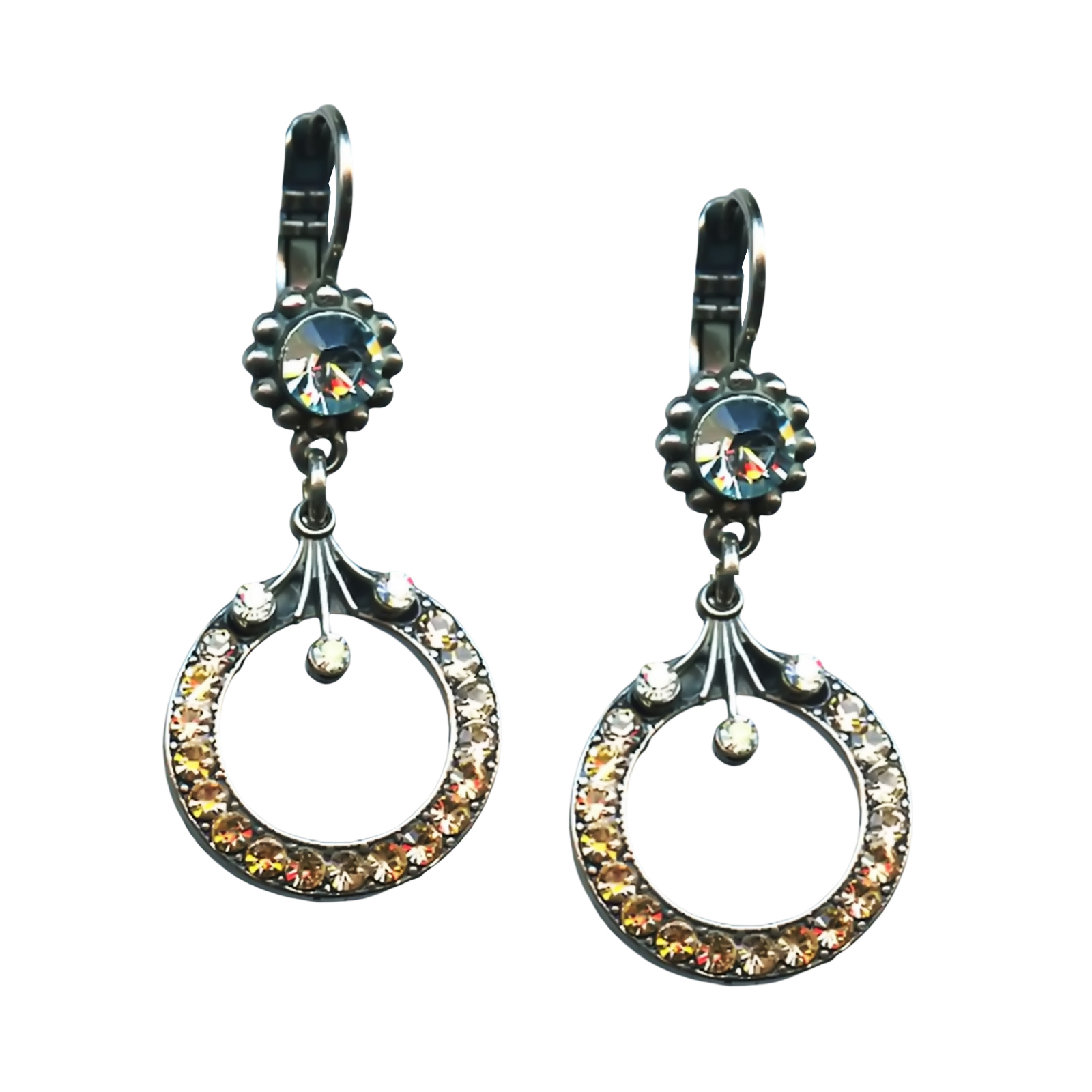 E-1176-MOL361(1) Mariana Earrings Glamorous Moonlight, Lt Amber, Silk, & Lt Blue Austrian Crystals Moon Dance Songbook Coll. - Image 1
