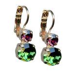 Mariana Earrings Dainty Forest Green & Fuchsia Austrian Crystals Tigris Silk Road Coll. - Image 3