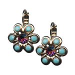 Mariana Earrings Dainty Floral Turq & Deep Purple Austrian Crystals True Romance East Meets West Coll.