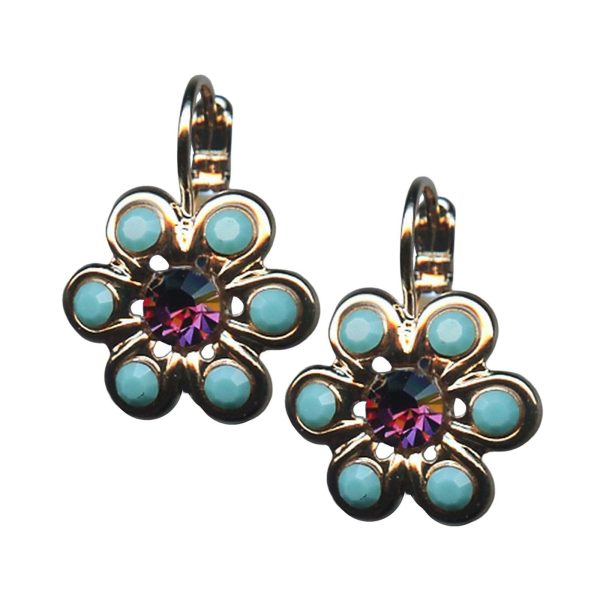 Mariana Earrings Dainty Floral Turq & Deep Purple Austrian Crystals True Romance East Meets West Coll.
