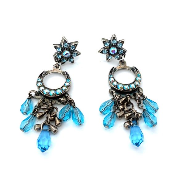 Mariana Earrings Boho Gypsy Capri Blue & AB Austrian Crystals Grace Icons Coll.