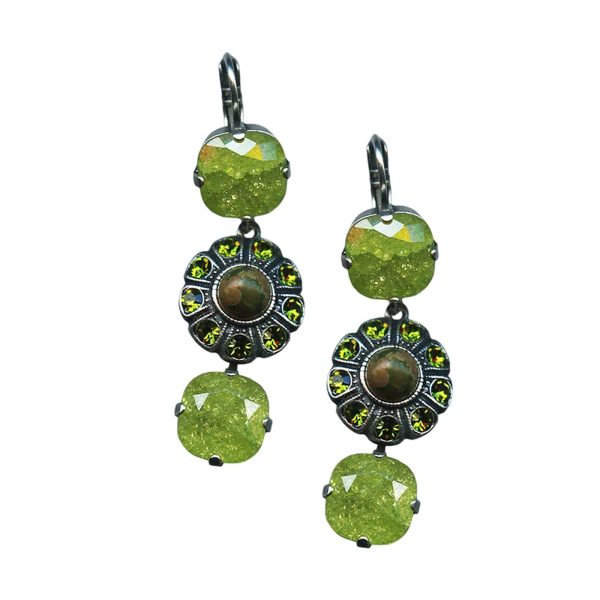 Mariana Earrings Dangling Floral Rhyolite Mineral & Olivine Austrian Crystals My Treasures Coll.