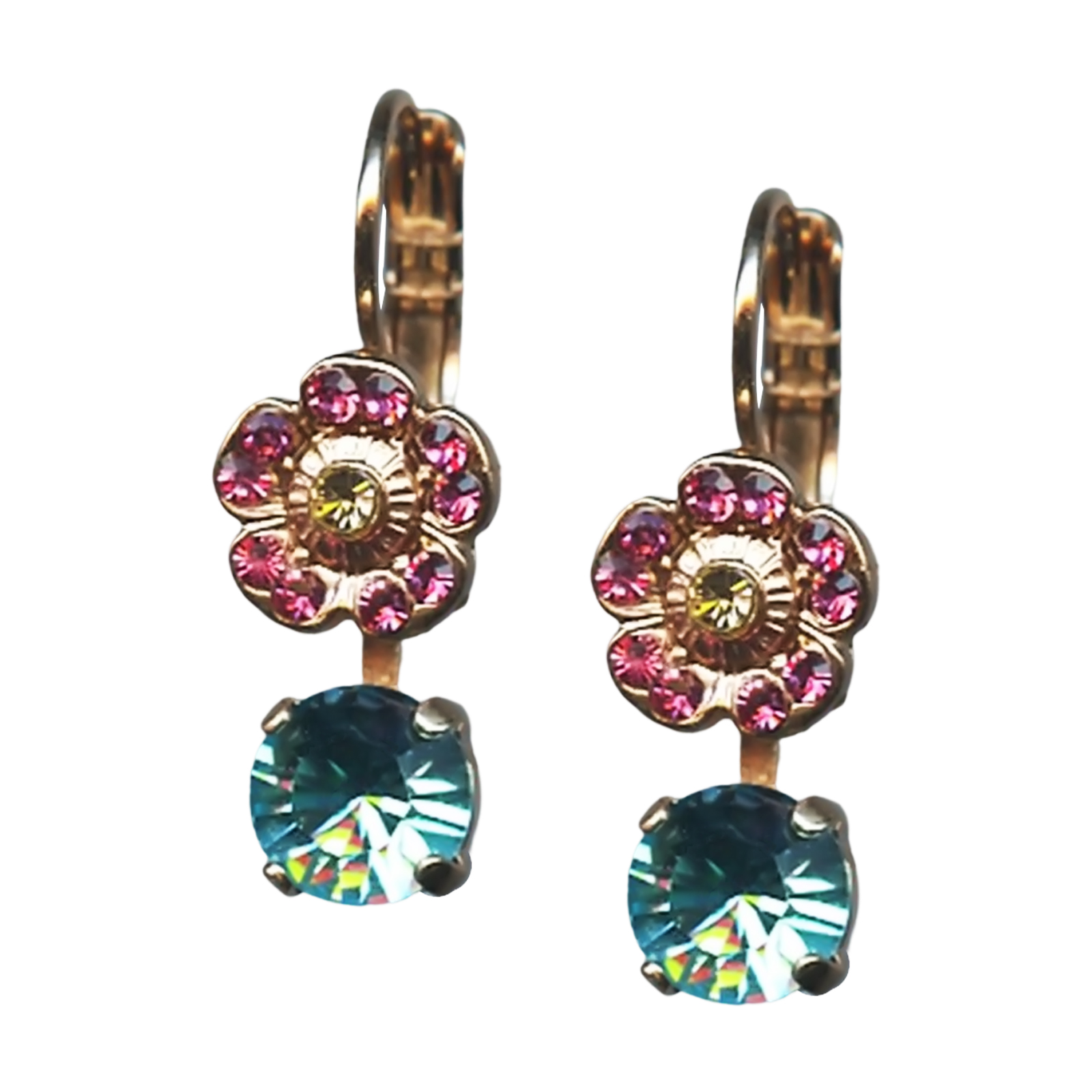 E-1211-1064(1) Mariana Earrings Sassy Floral Lt Rose, Aquamarine, & Yellow Austrian Crystals Margarita Cocktail Hour Coll. - Image 1