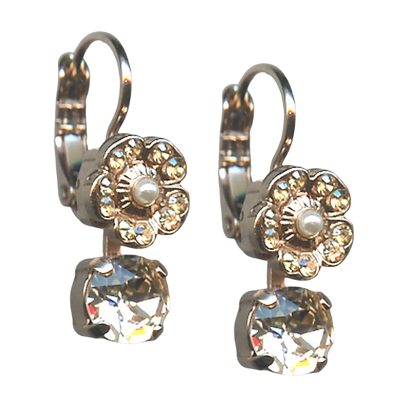 E-1211-1078-YG6(1) Mariana Earrings Fab Golden Shadow & Pearl Austrian Crystals Kalahari Africa Coll. - Image 1