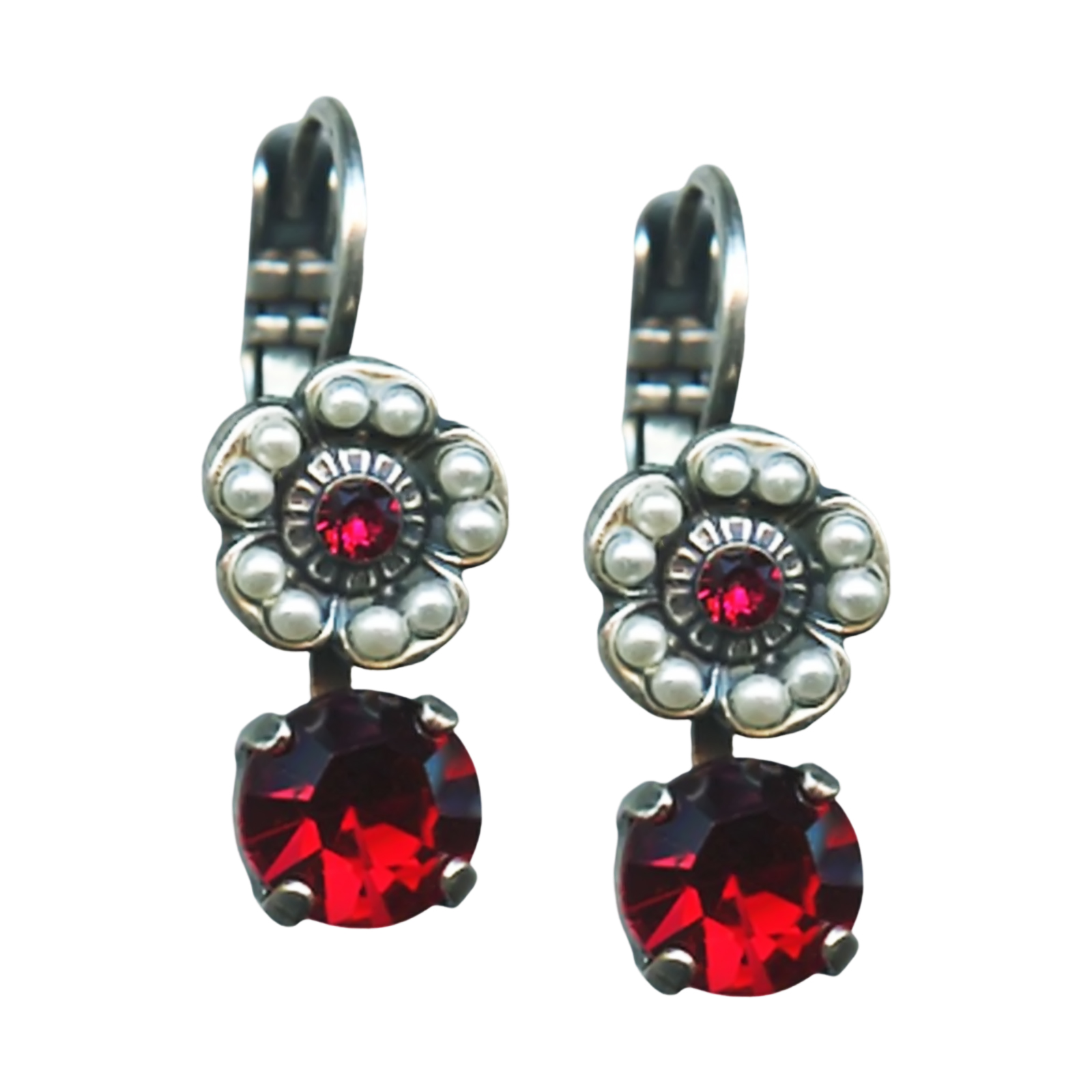 E-1211-501-1(1) Mariana Earrings Timeless Ruby & Pearl Austrian Crystals My Treasures Coll. - Image 1