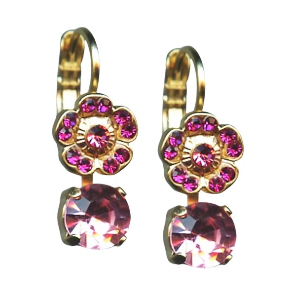 Mariana Earrings Glam Floral Fuchsia & Lt Rose Austrian Crystals Saba Caribbean Life Coll.