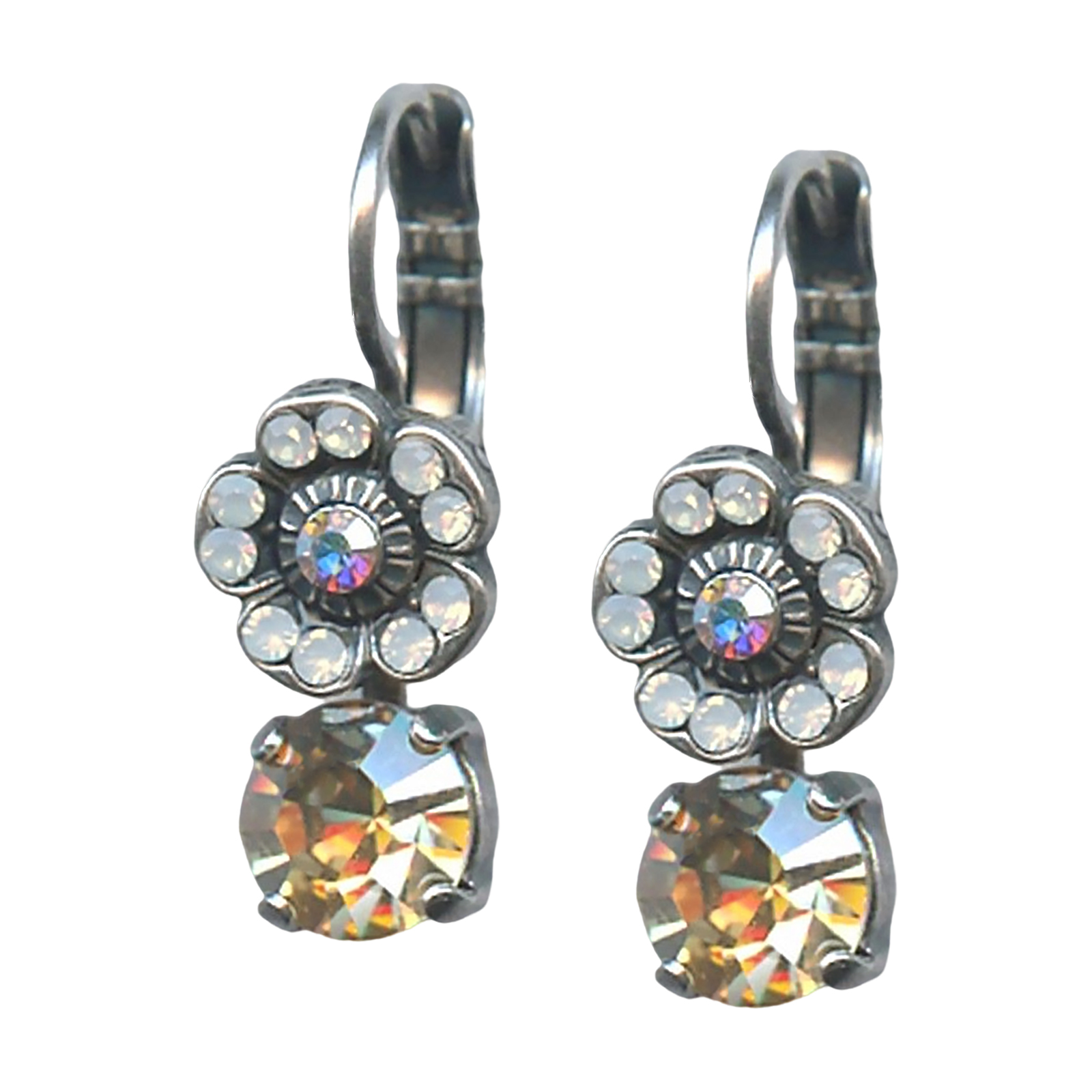 E-1211-777-SP6(1) Mariana Earrings Classy Golden Shadow, White Opal, & AB Austrian Crystals My Treasures Coll. - Image 1