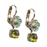 Mariana Earrings Floral Olivine Mineral, Turq, & Aquamarine Austrian Crystals Caprioska Cocktail Hour Coll.