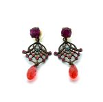 Mariana Earrings Elegant Indian Pink, Padparadscha, & Blue Zircon Austrian Crystals Sorbet Sweet Summer Coll.
