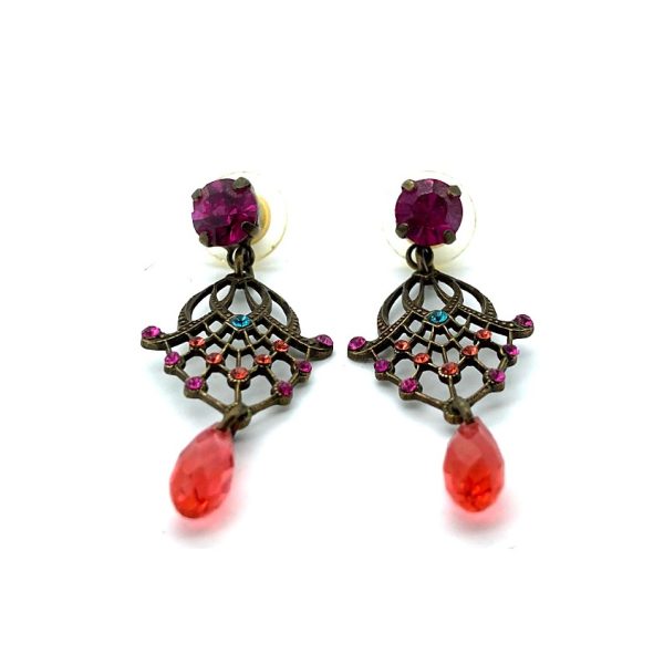 Mariana Earrings Elegant Indian Pink, Padparadscha, & Blue Zircon Austrian Crystals Sorbet Sweet Summer Coll.