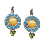 Mariana Earrings Yellow Jasper Mineral, Caribbean Blue Opal, & Olivine Austrian Crystals Kokomo Songbook Coll.