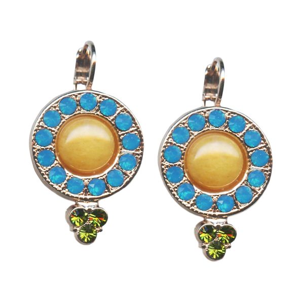Mariana Earrings Yellow Jasper Mineral, Caribbean Blue Opal, & Olivine Austrian Crystals Kokomo Songbook Coll.