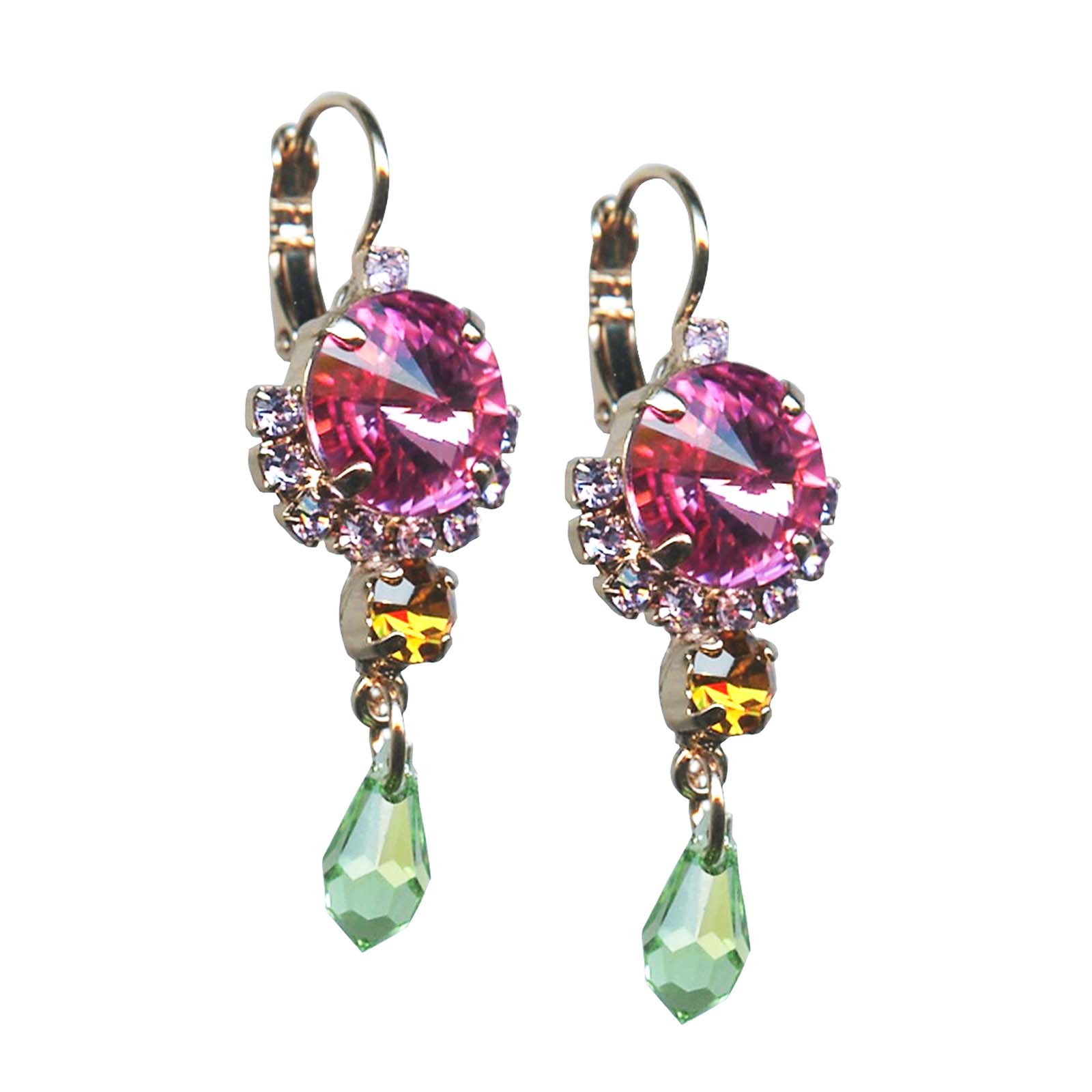 E-1219-803-RG6(1) Mariana Earrings Charming Lt Rose, Violet, Topaz, & Sea Green Austrian Crystals Flower Power Coll. - Image 1