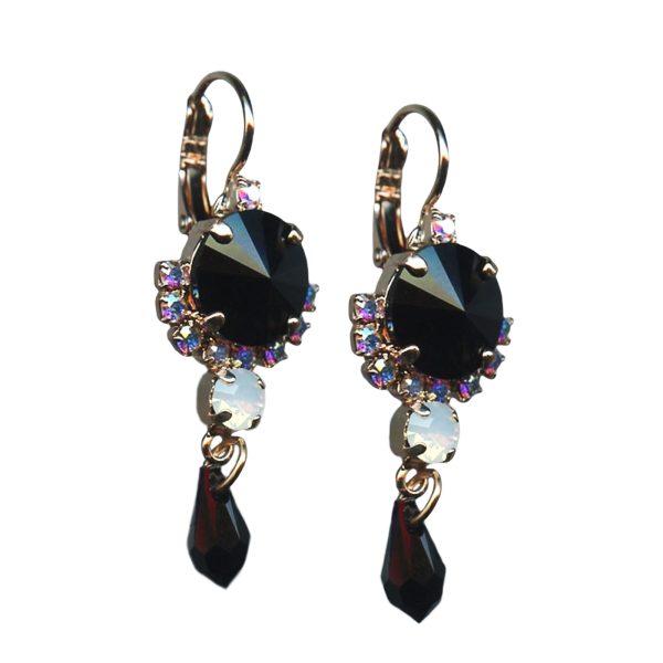 Mariana Earrings Gorgeous Jet Black, White Opal, & AB Austrian Crystals Peace Nirvana Coll.