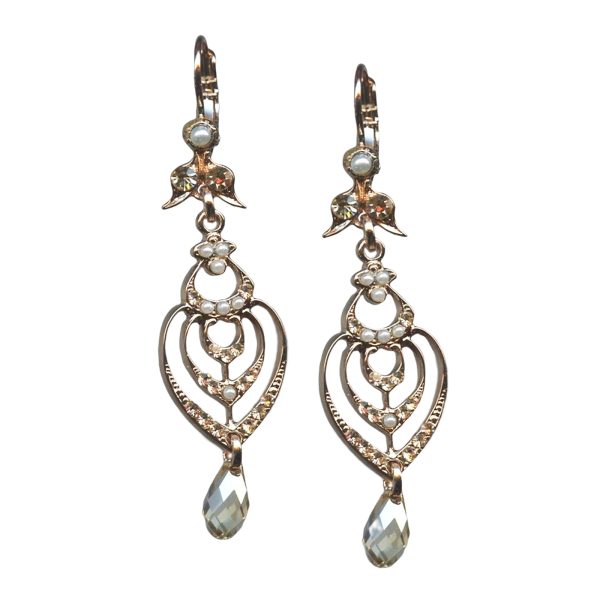 Earrings By Mariana Cocktail Hour Coll. Dangling Pearl Mineral and  Peach Swarovski Crystals