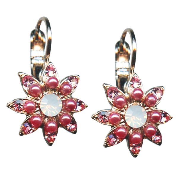 Mariana Earrings Lovely Floral Mulberry Pink, White Opal & Lt Rose Austrian Crystals Antigua Caribbean Life Coll.