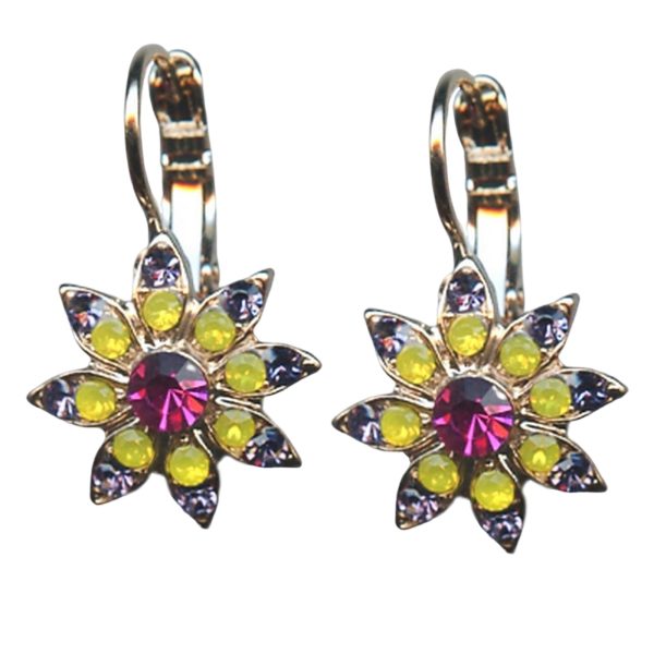Mariana Earrings Floral Tanzanite, Yellow Opal, & Fuchsia Austrian Crystals Cuba Caribbean Life Coll.