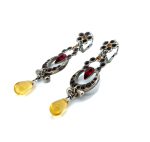 Mariana Earrings Exquisite Jet Black, Ruby & Honey Amber Austrian Crystals My Treasures Coll. - Image 2