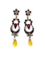 Mariana Earrings Exquisite Jet Black, Ruby & Honey Amber Austrian Crystals My Treasures Coll.
